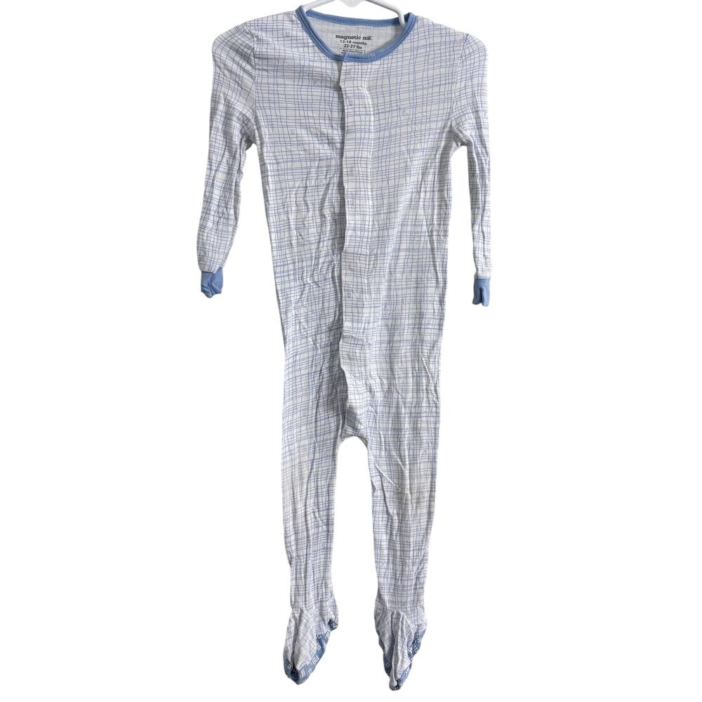 Magnetic Me Blue and White Plaid Footie One-Piece